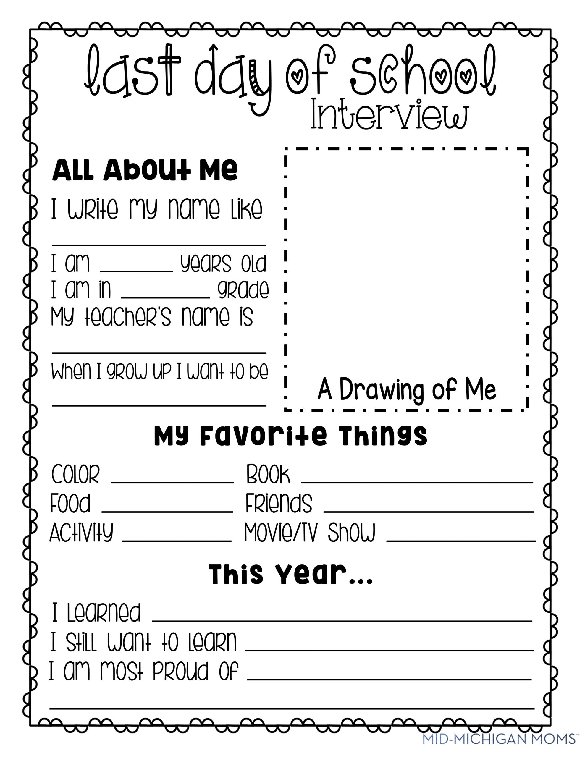 FREE Last Day Of School Interview Printable Mid Michigan Moms