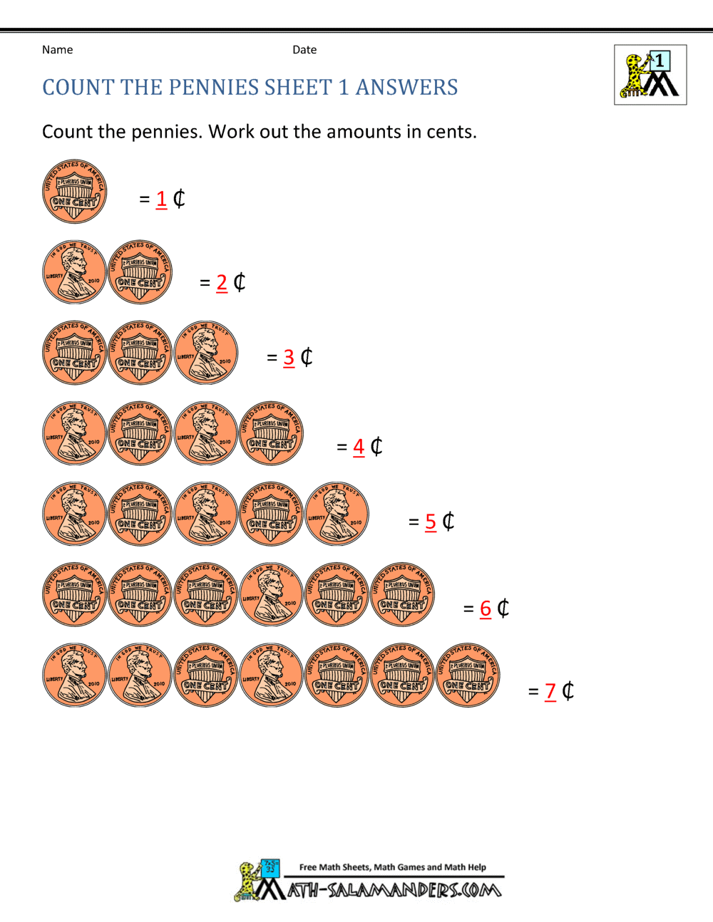 Free Printable Math Answer Keys