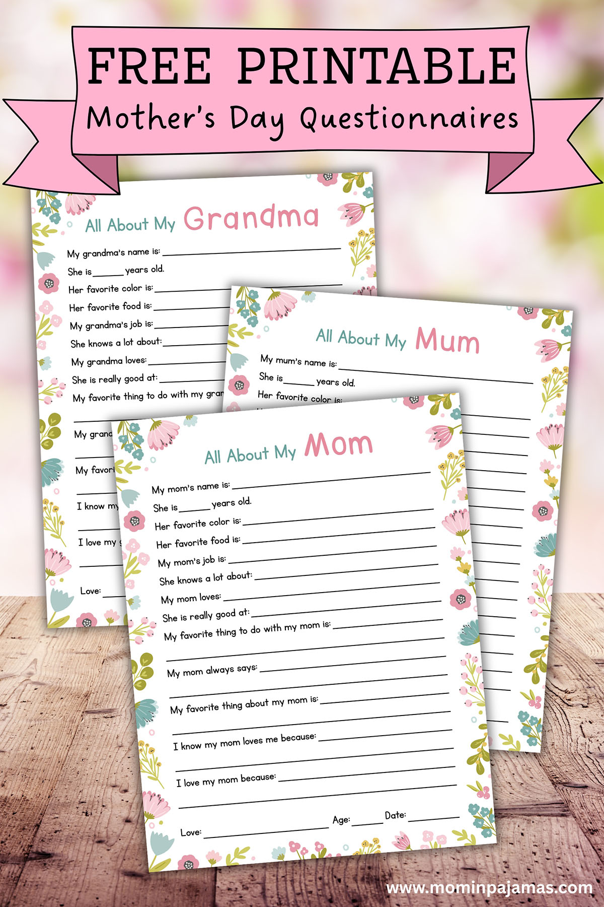 Free Mom Grandma Questionnaires For Mother s Day Mom In Pajamas