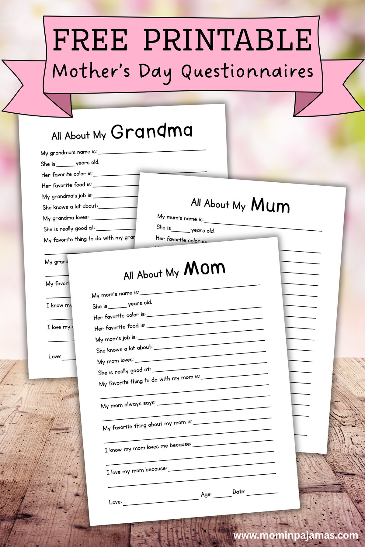 Free Mom Grandma Questionnaires For Mother s Day Mom In Pajamas