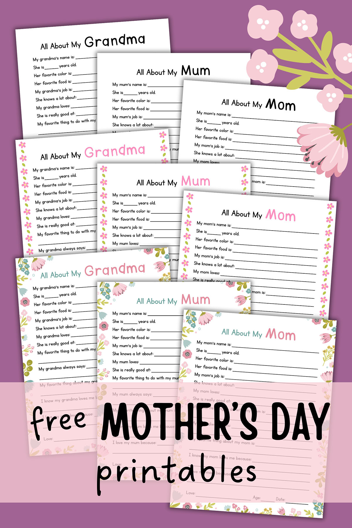 Free Printable Mother's Day Questions for Toddlers All About Mon