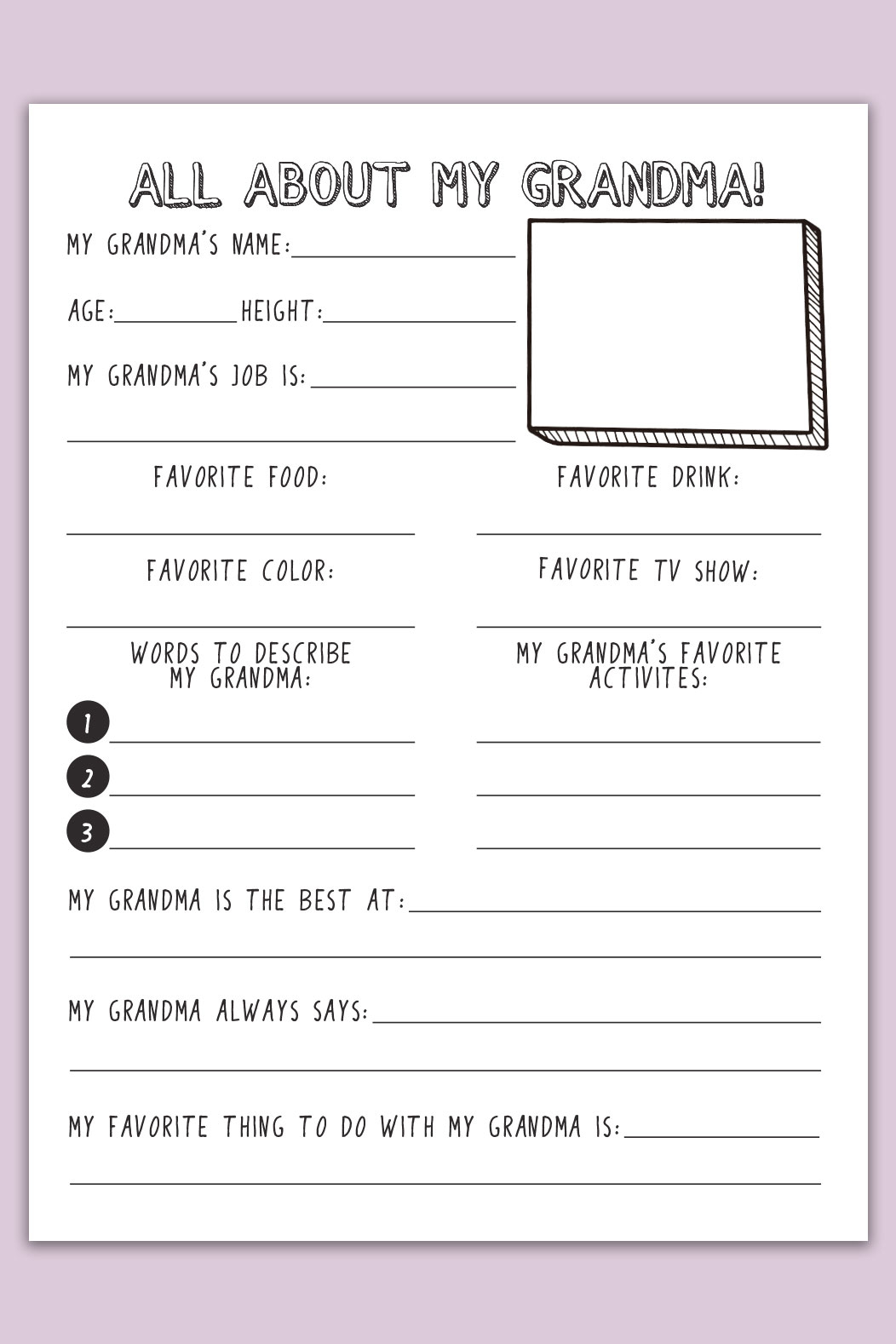 Nana Questionnaire Free Printable