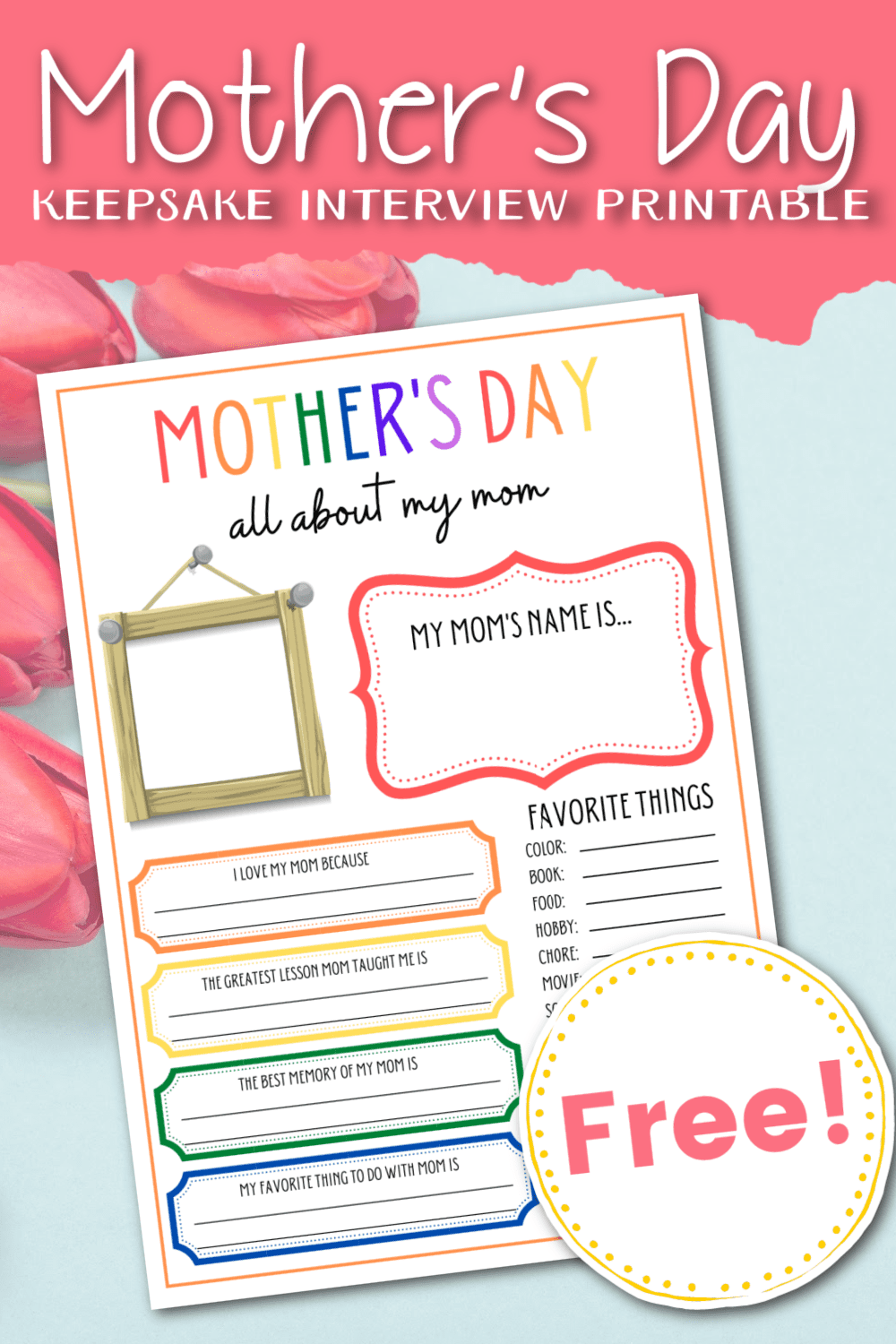 Interview Questions for Morther Day for Kids Printable