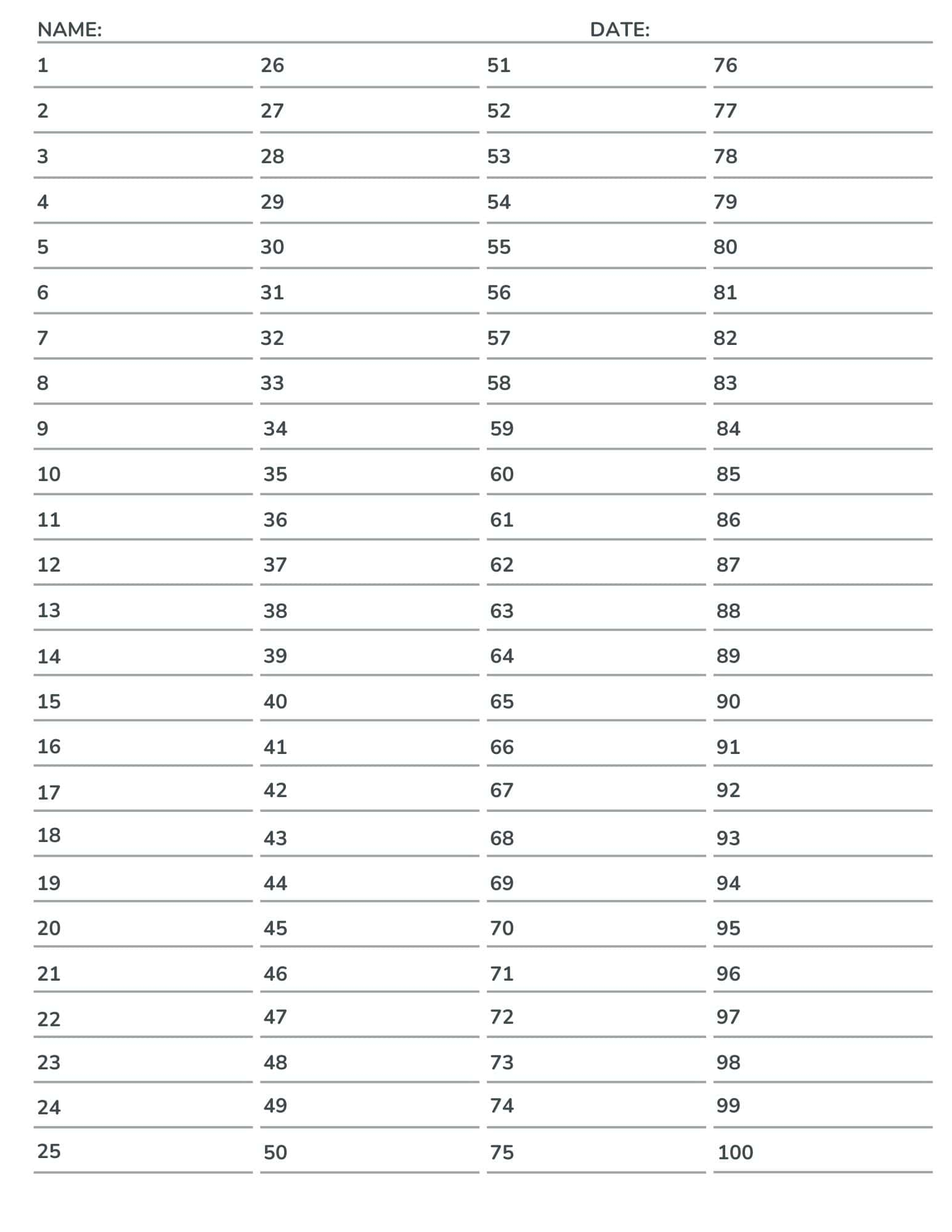 Free Numbered Lined Paper PDF 1 20 1 25 1 50 1 100 