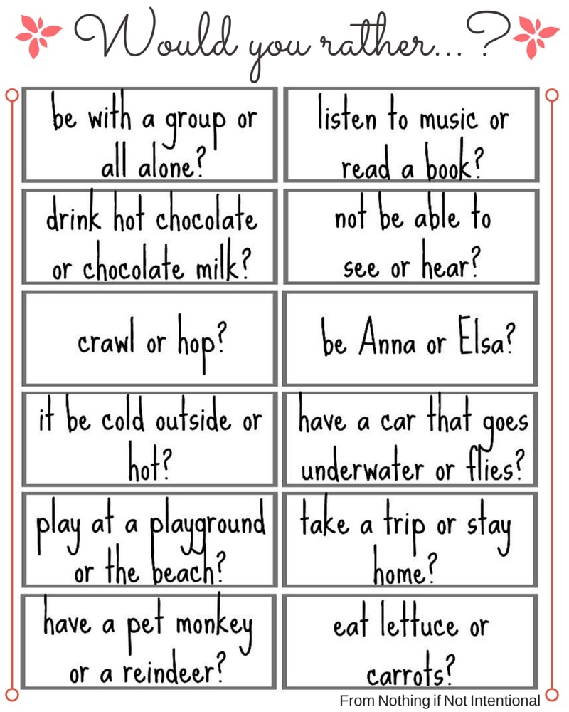 Free Printable 24 Fun Would You Rather Questions with A Subtle FROZEN Theme Haute Happenings 2