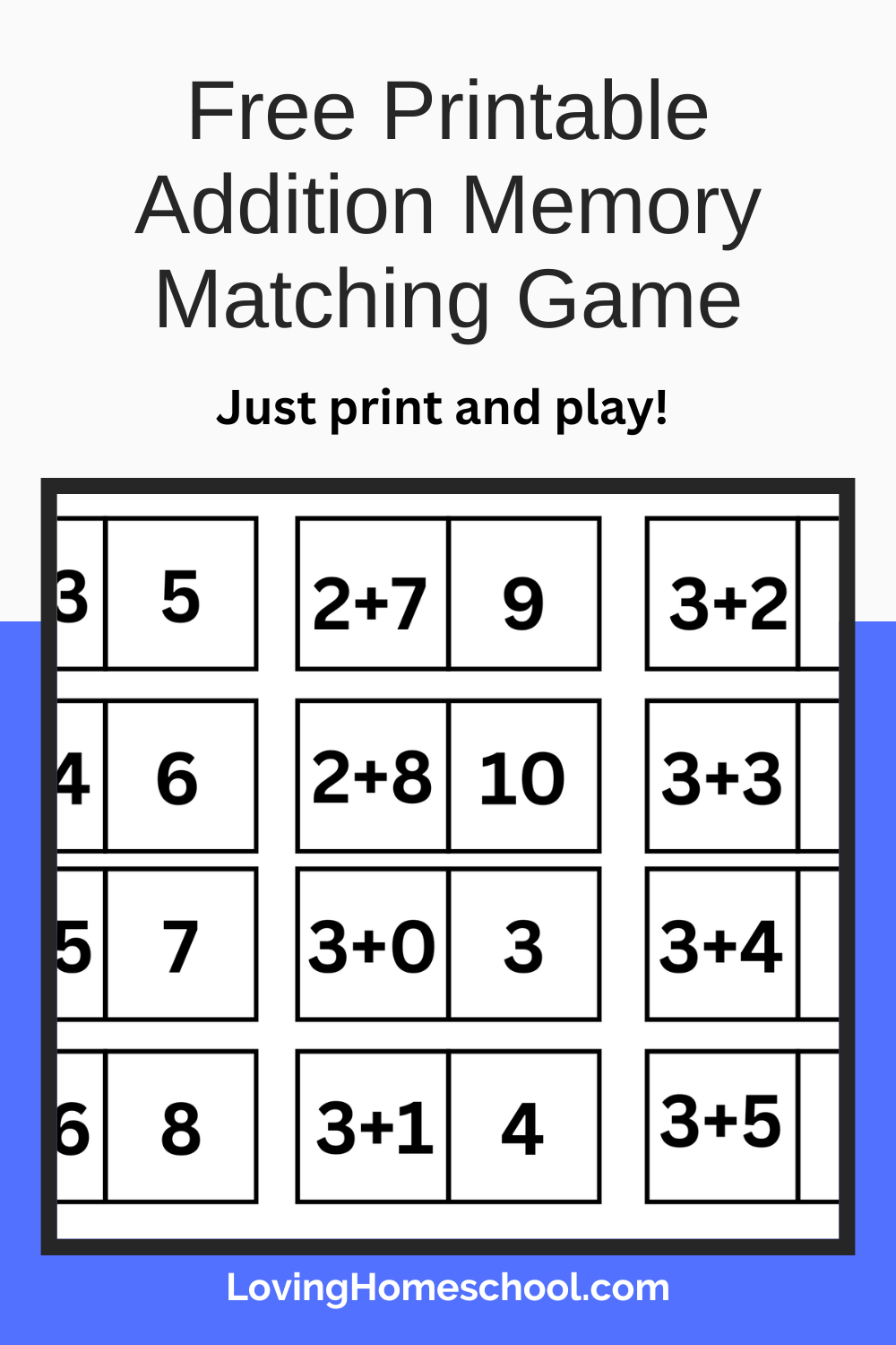 Free Printable Addition Memory Matching Game LovingHomeschool
