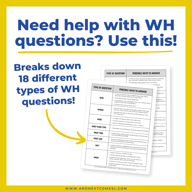 Free Printable Answering WH Questions Cheat Sheet And Next Comes L Hyperlexia Resources