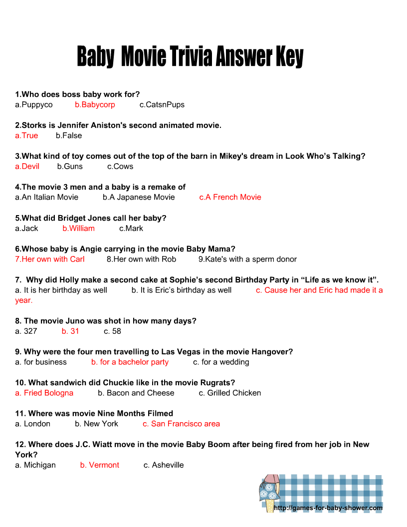 Free Printable Baby Movie Trivia Quiz With Answer Key