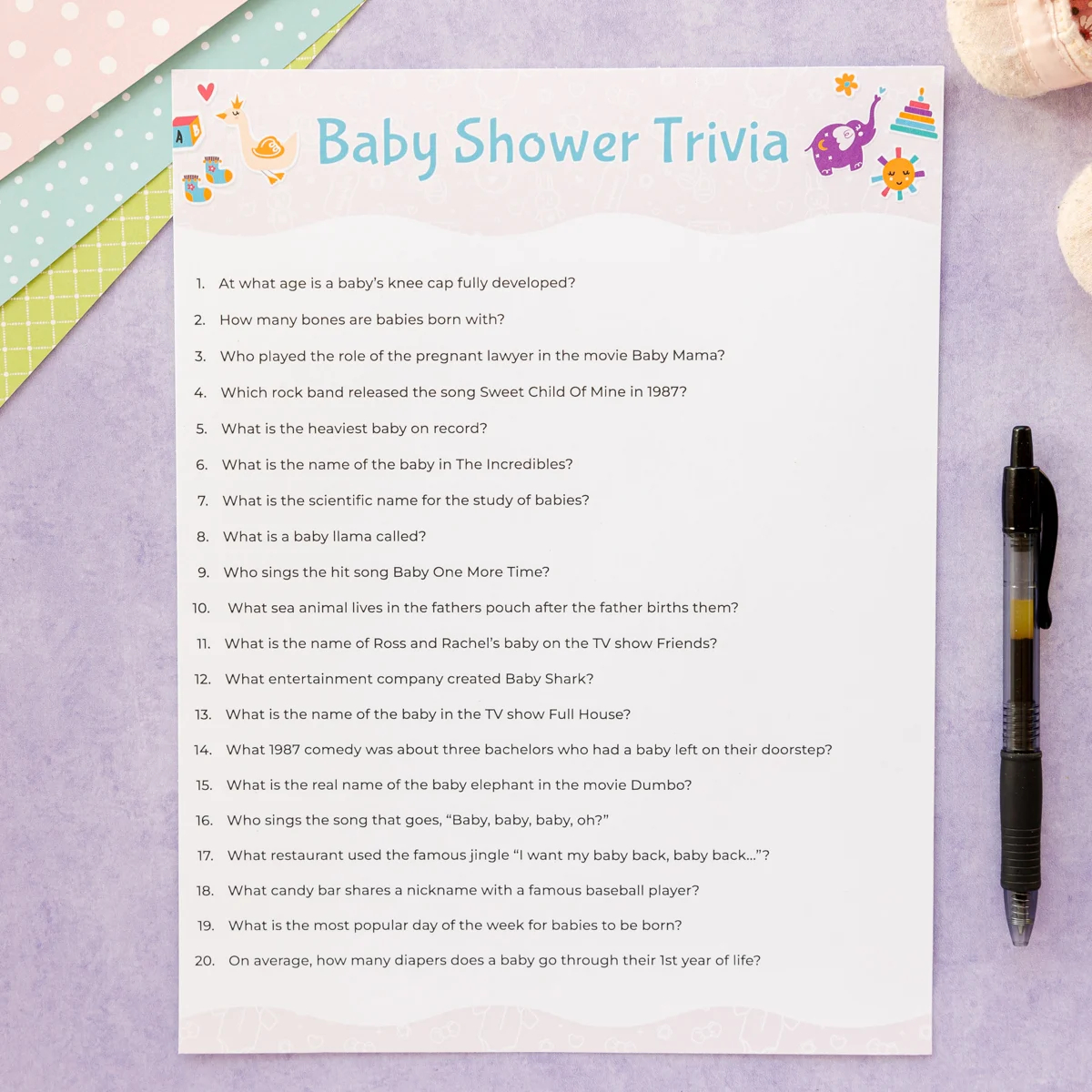 Free Printable Baby Shower Trivia Game Play Party Plan