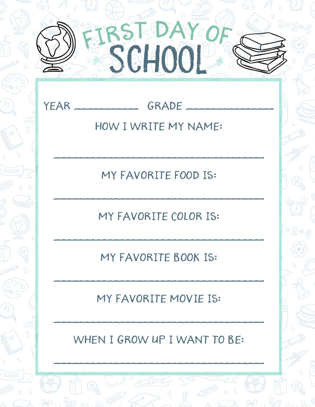 Free Printable Back To School Questionnaire