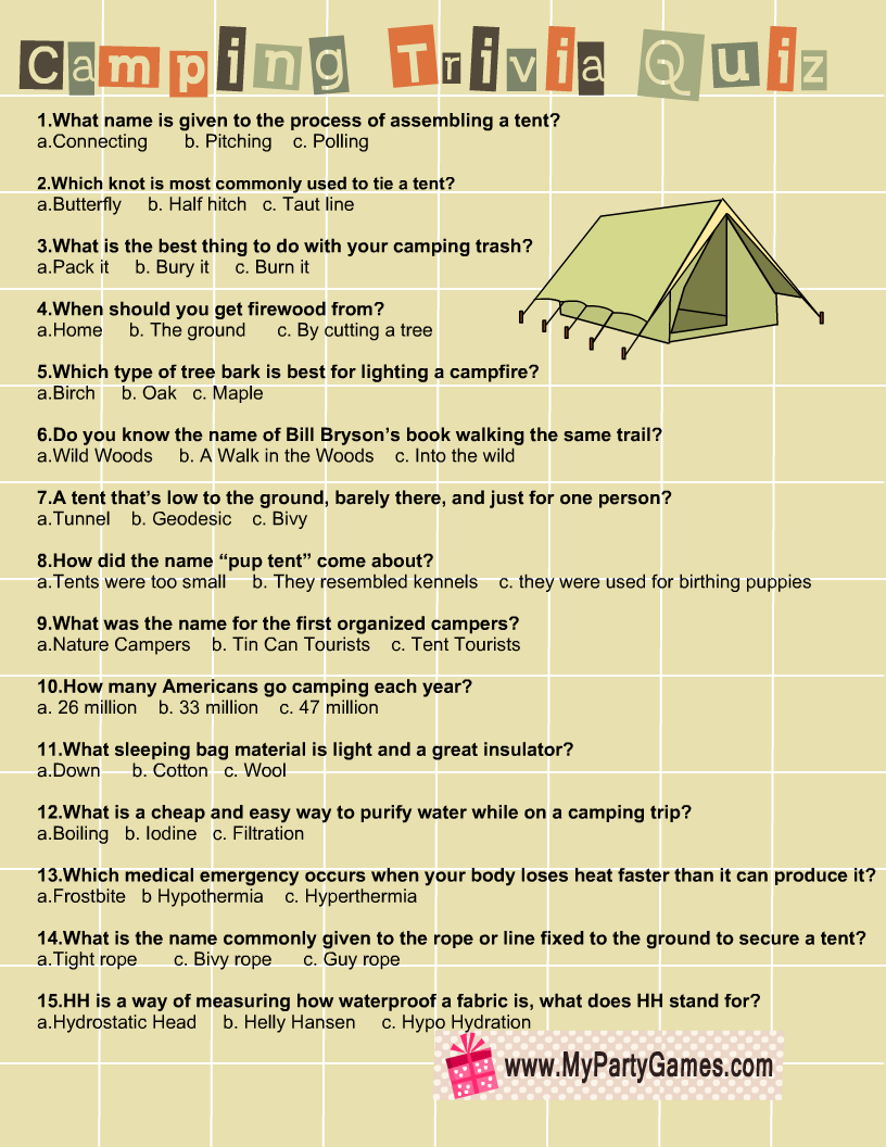 Free Printable Camping Trivia Quiz With Answer Key