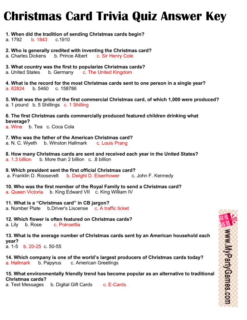 Free Printable Christmas Card Trivia Quiz