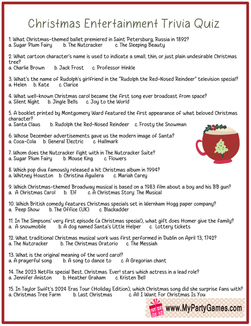 Free Printable Christmas Entertainment Trivia Quiz