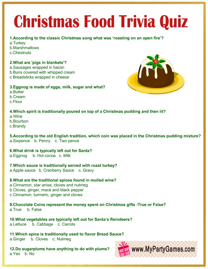 free printable christmas food trivia quiz with answer key