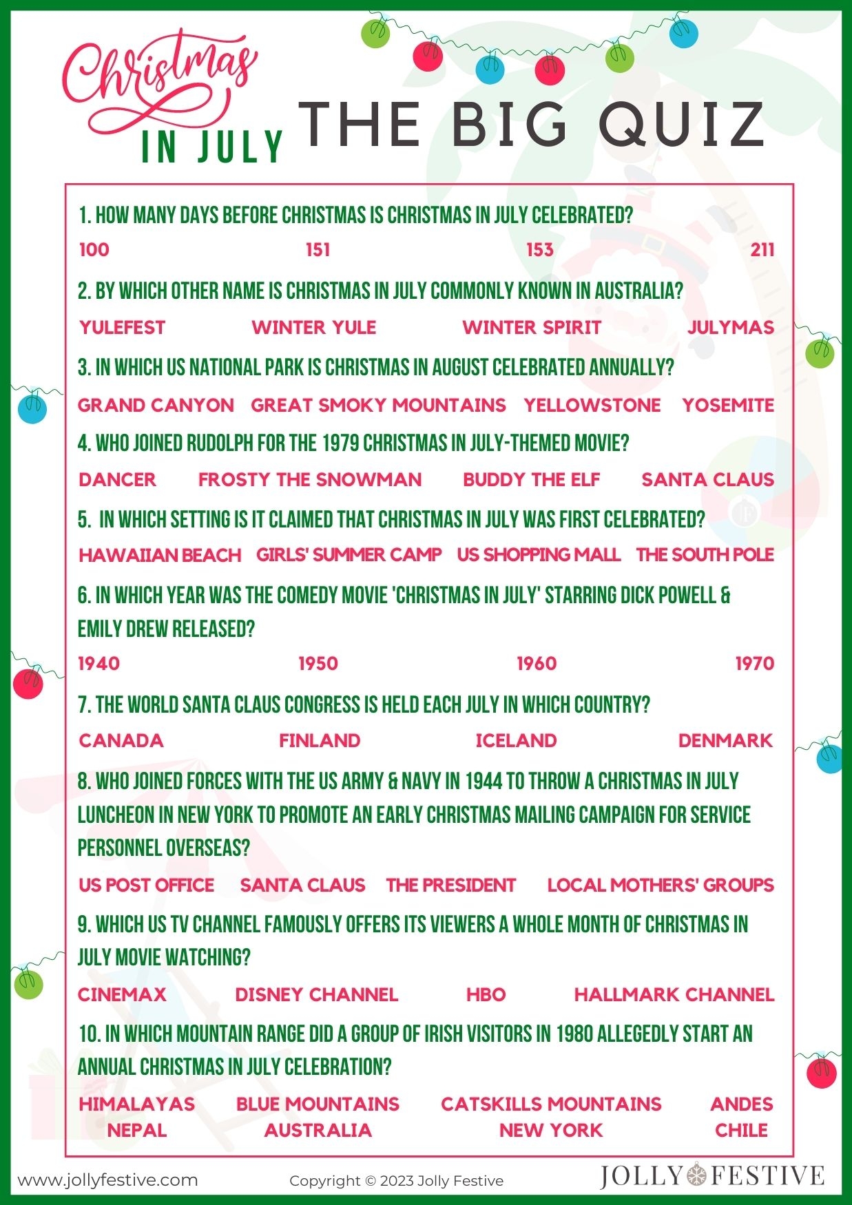 Adult Christmas Trivia Questions Printable