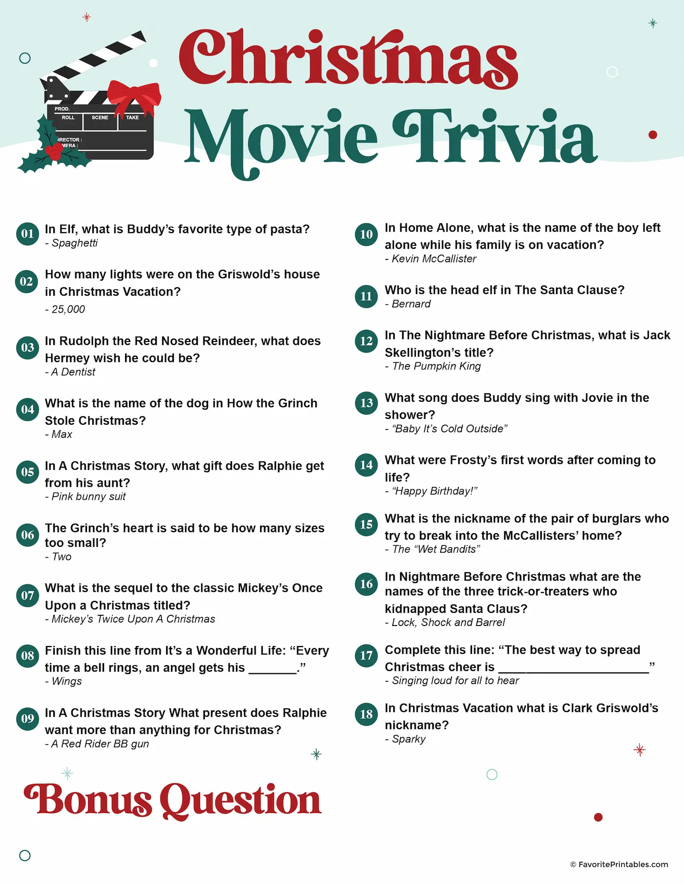 Free Printable Christmas Movie Trivia Questions And Answers Favorite Printables