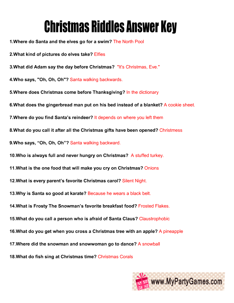Free Printable Christmas Riddles For Kids With Answers Worksheets Library