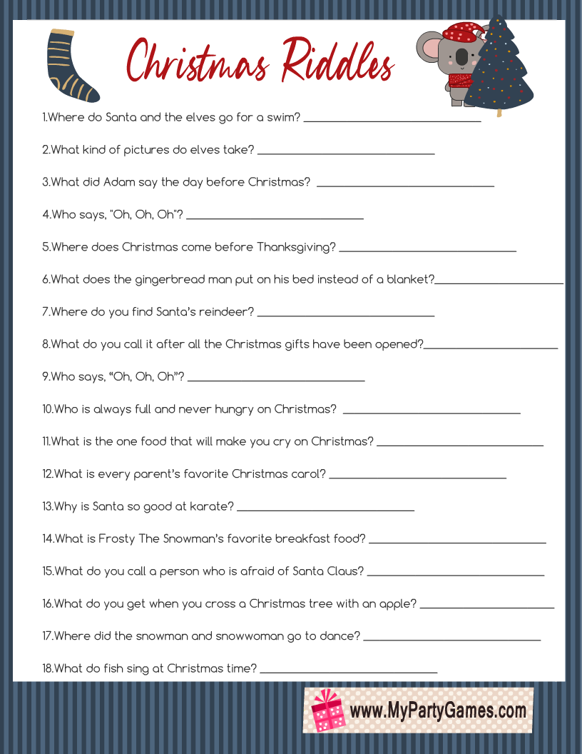Free Printable Christmas Riddles For Kids With Answers