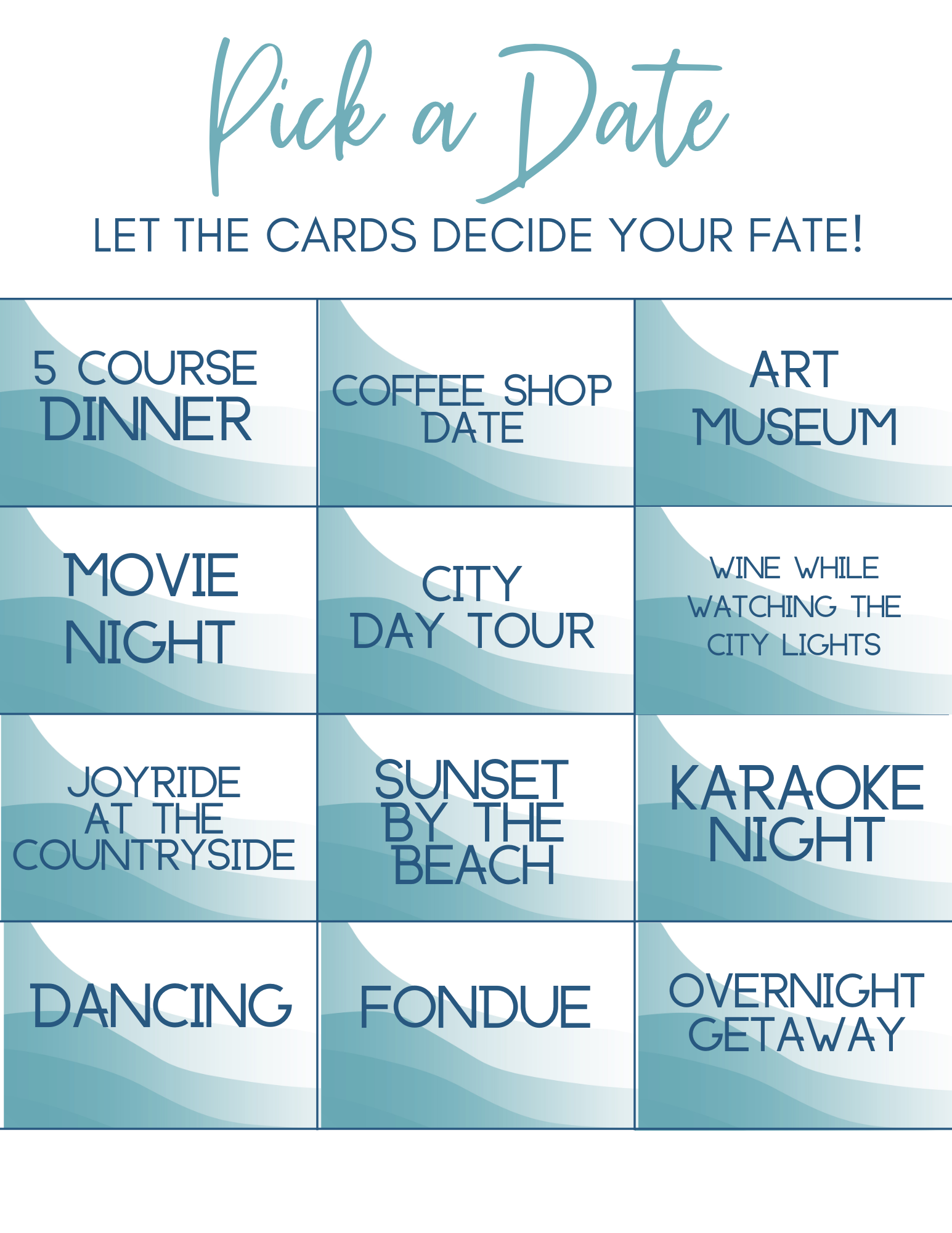 Free Printable Date Night Cards Date Night Questions Sunny Sweet Days