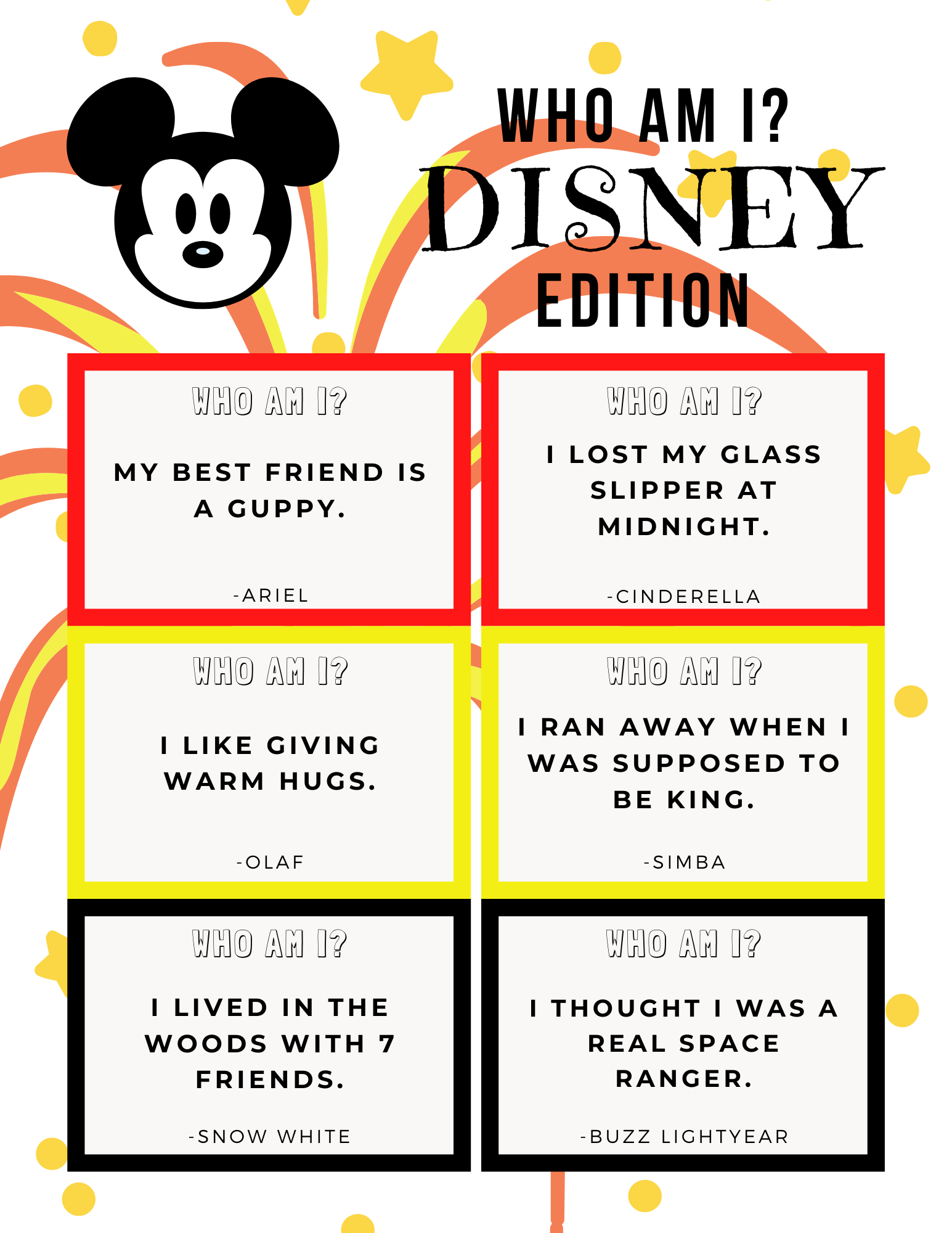 FREE Printable Disney Trivia Game Who Am I 