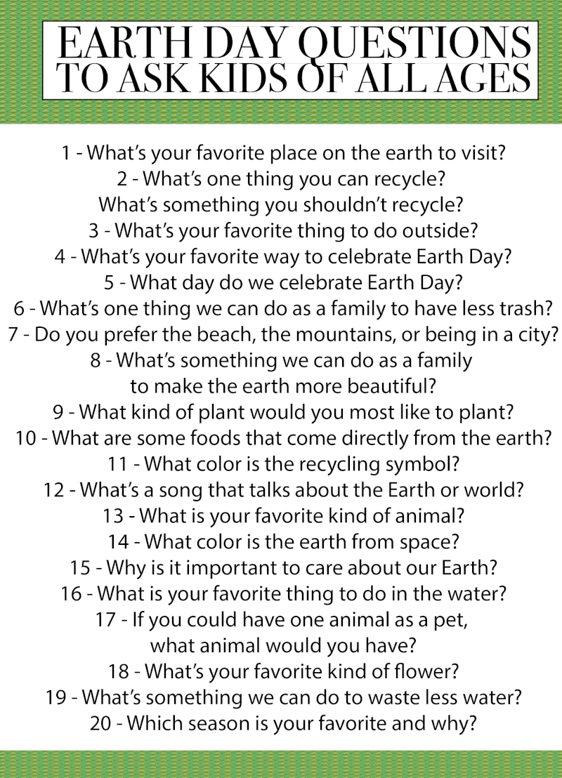 Free Printable Earth Day Questions For Students Play Party Plan