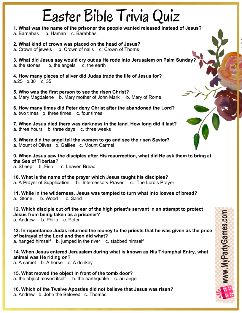 Free Printable Easter Bible Trivia Quiz With Answer Key Worksheets Library