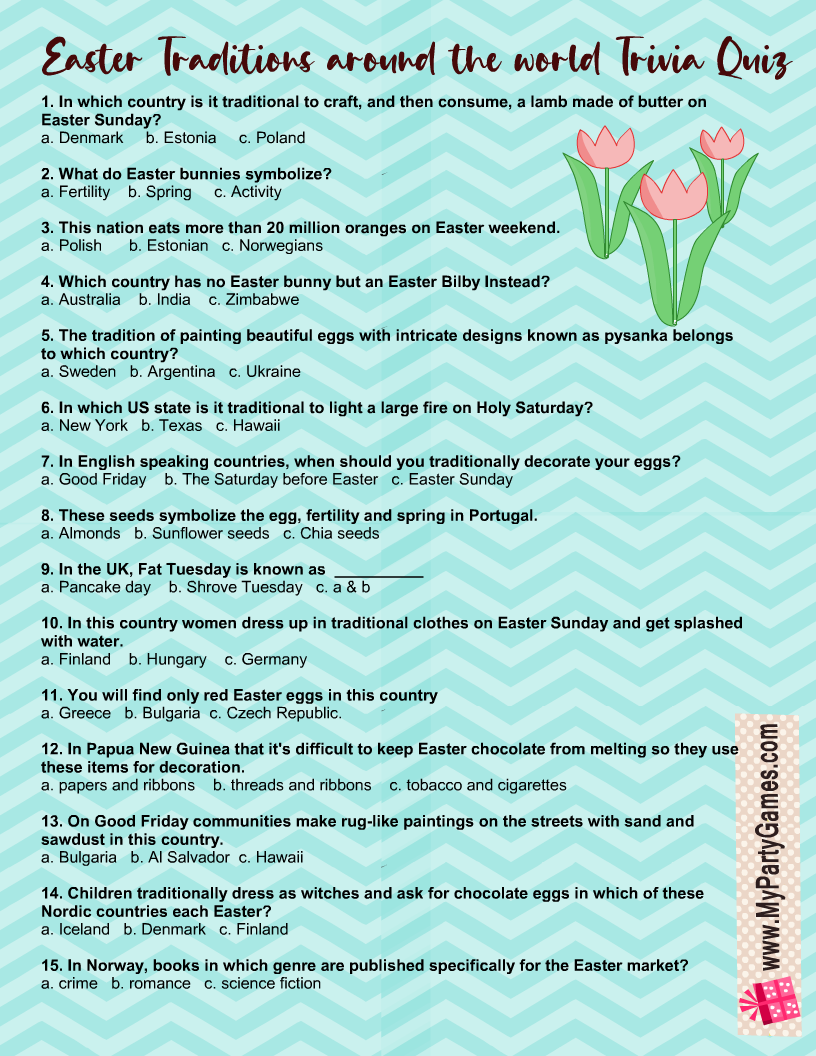 Free Printable Easter Traditions Around The World Trivia Quiz