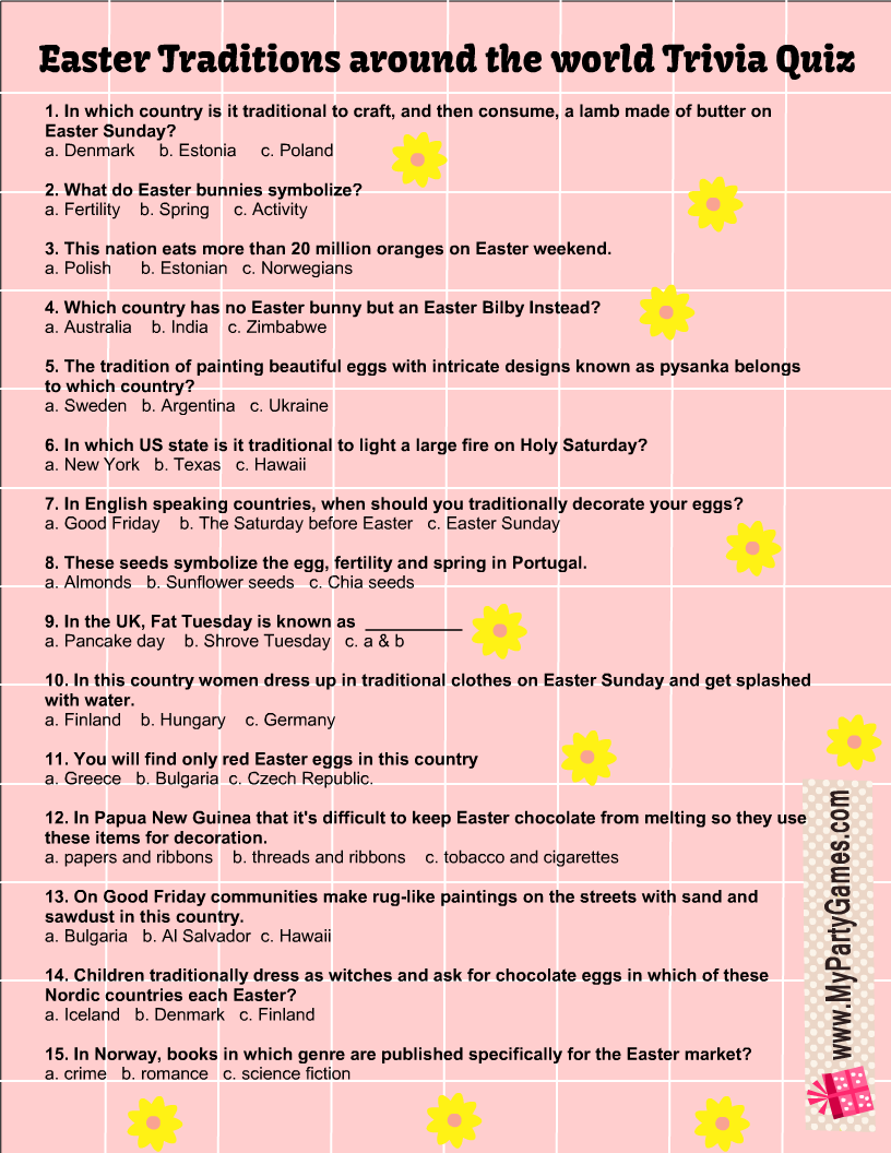 Free Printable Easter Traditions Around The World Trivia Quiz