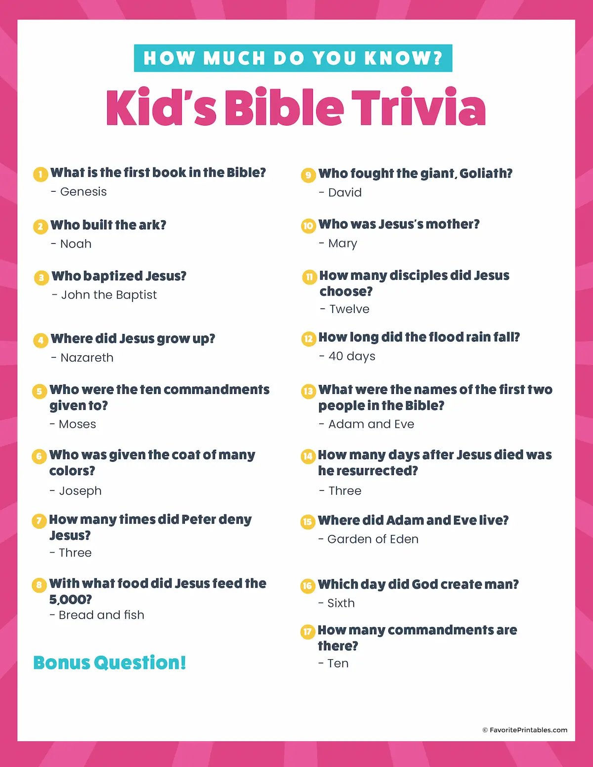 Free Printable Bible Trivia with Answers