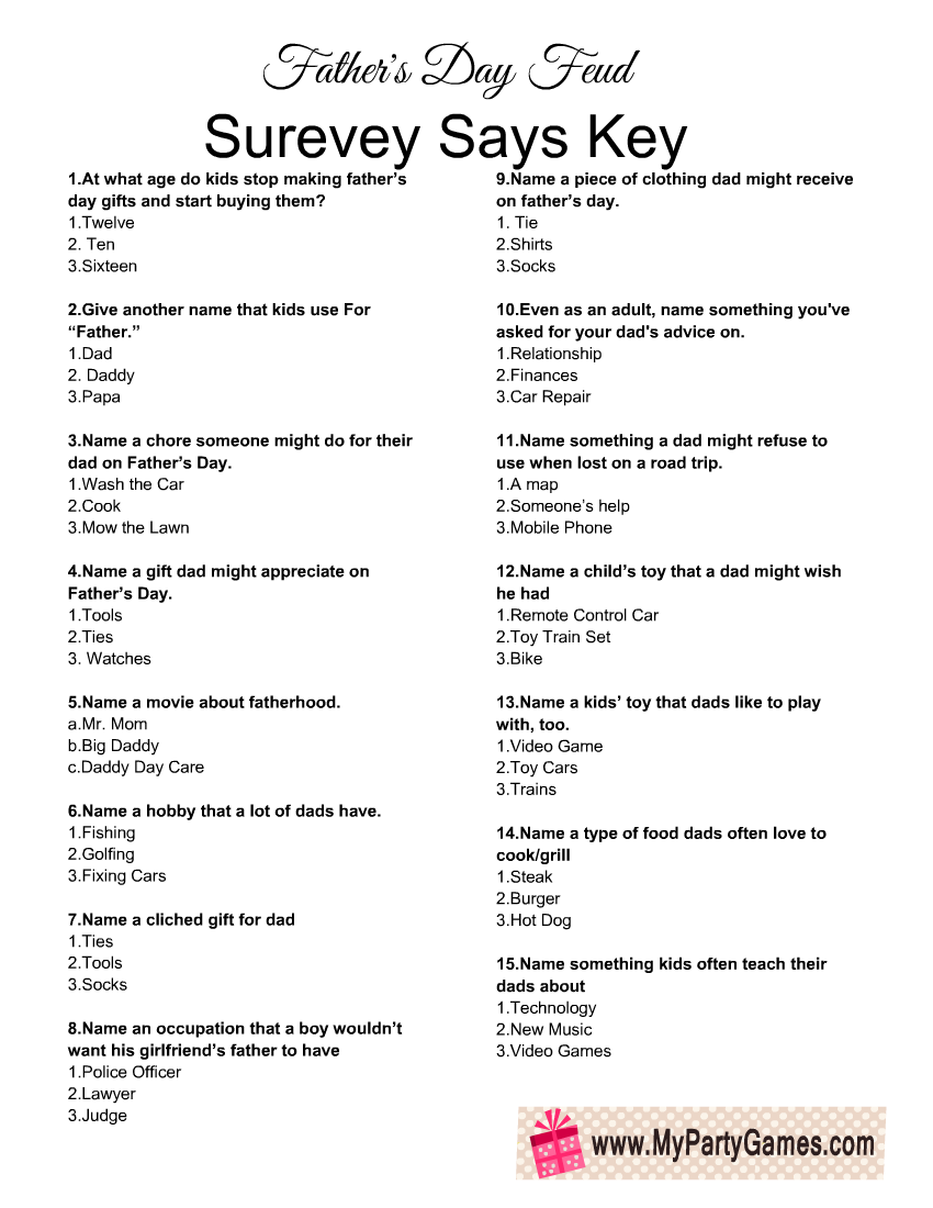 Free Printable Father s Day Feud Game With Survey Results