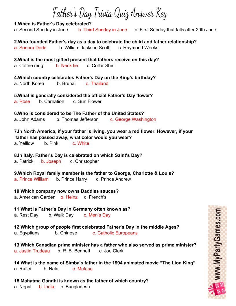 Free Printable Father s Day Trivia Quiz With Answer Key