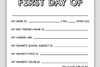 Free Printable First Day Of School Questionnaire Pjs And Paint