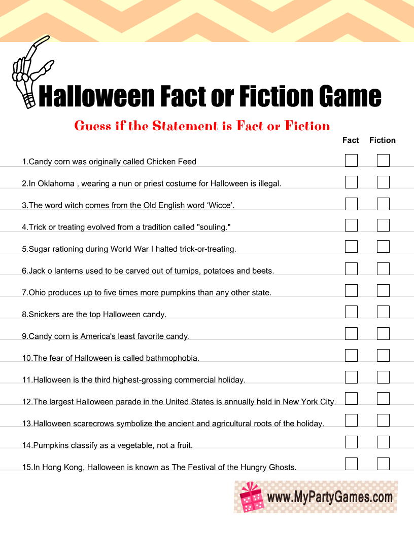 Free Printable Halloween Fact Or Fiction Game