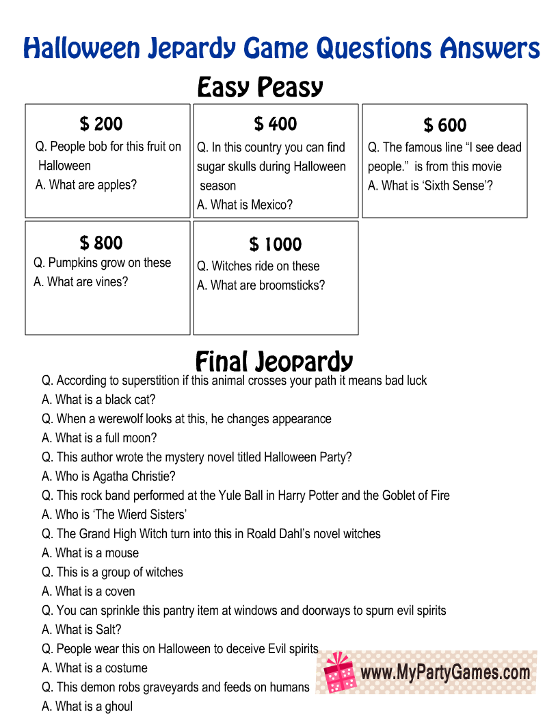 Free Printable Halloween Jeopardy Game Board And Question Cards