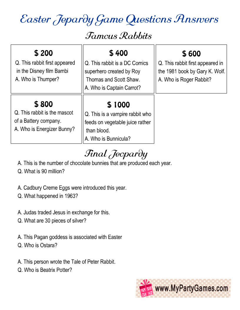 Printable Jeopardy Questions