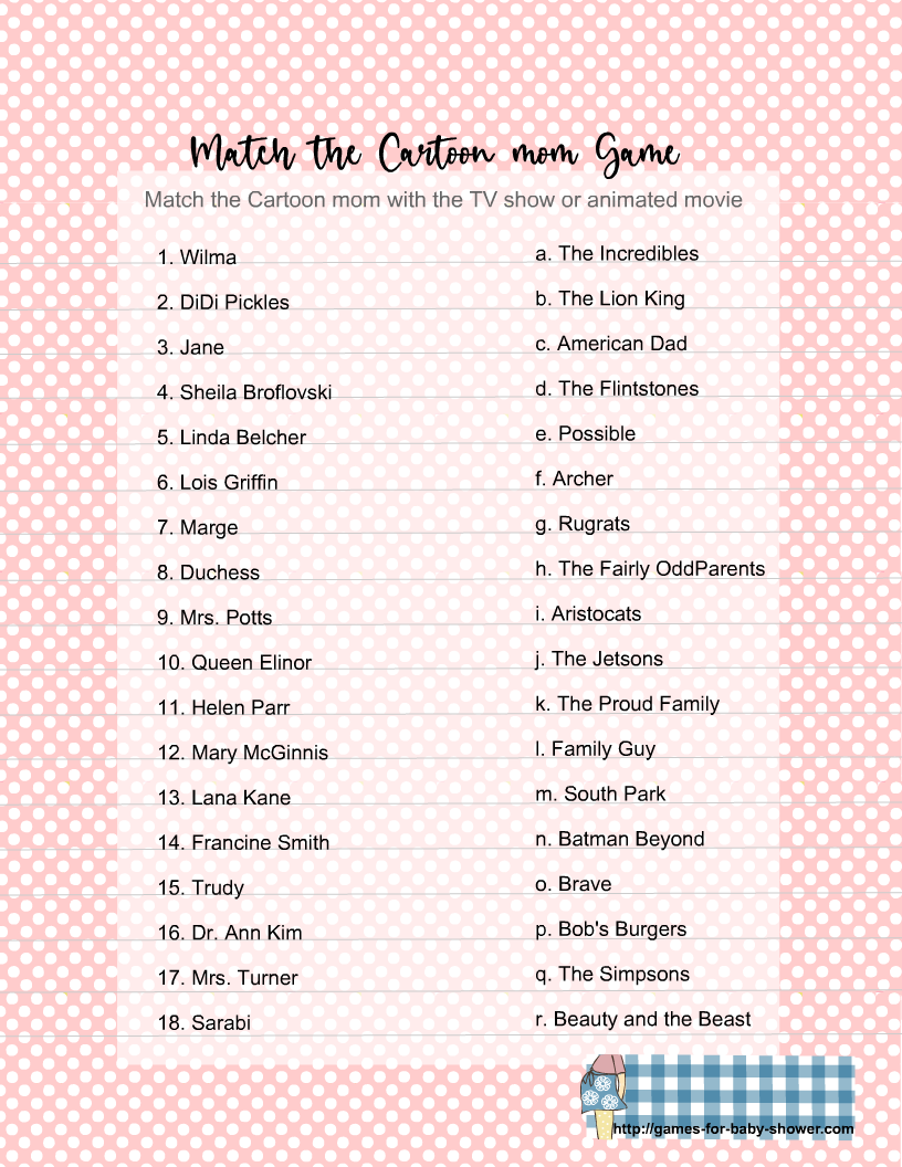 Printable Match Game TV Show Questions