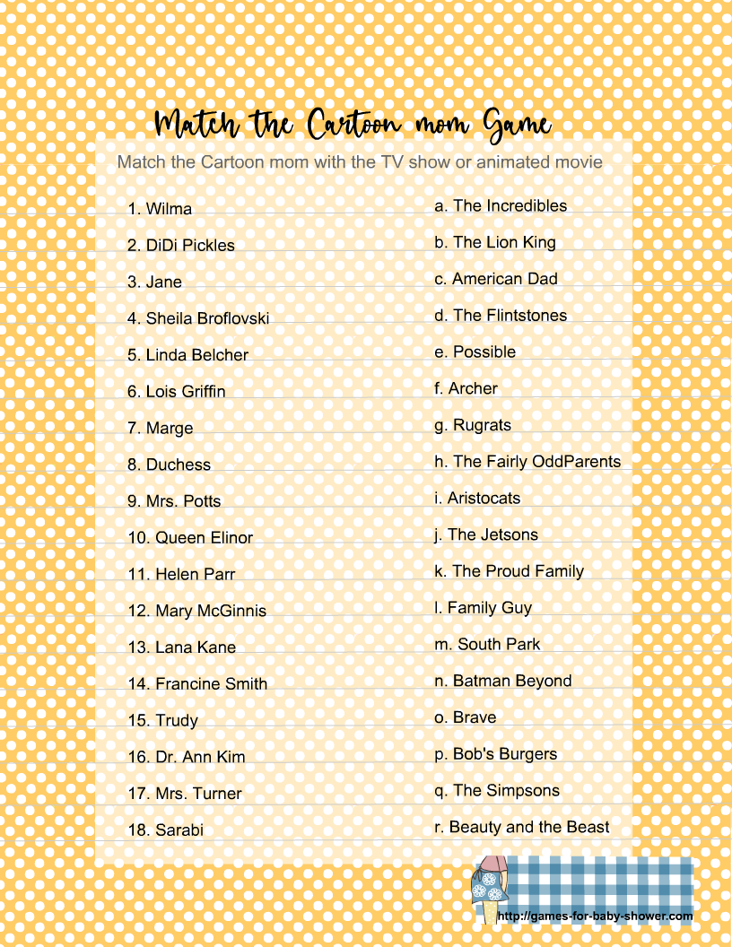 Free Printable Match The Celebrity Baby Name Game