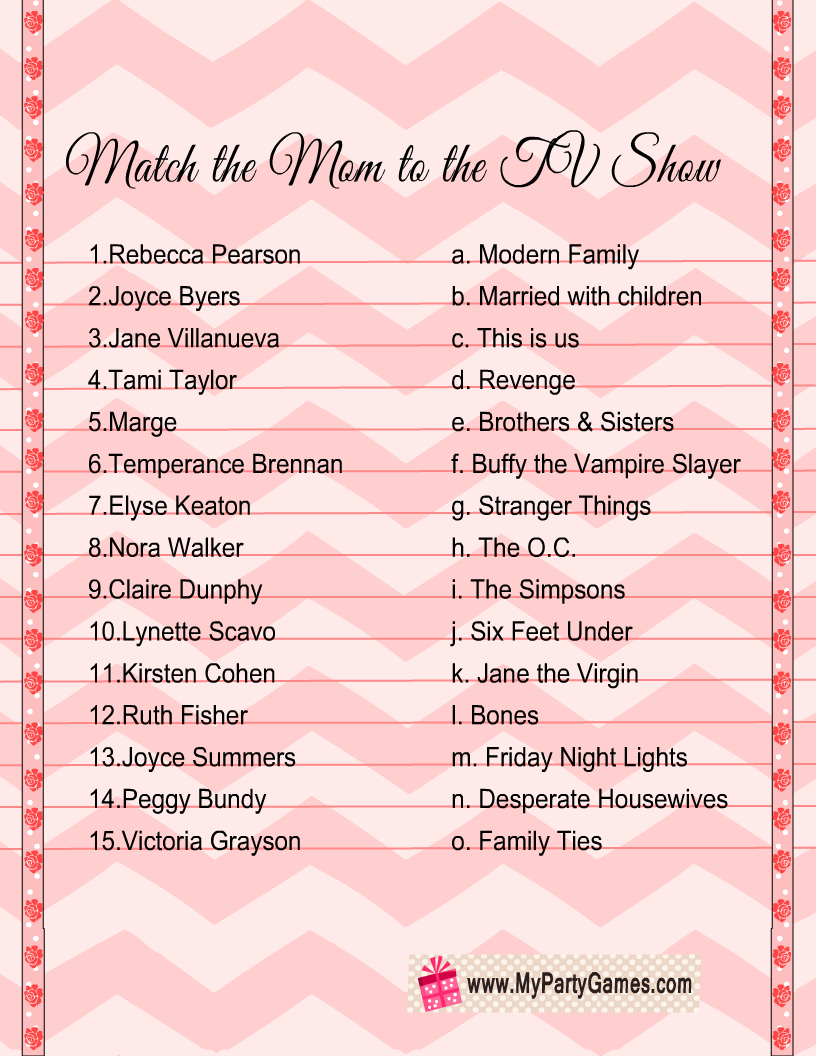 Free Printable Match The TV Mom Game For Mother s Day