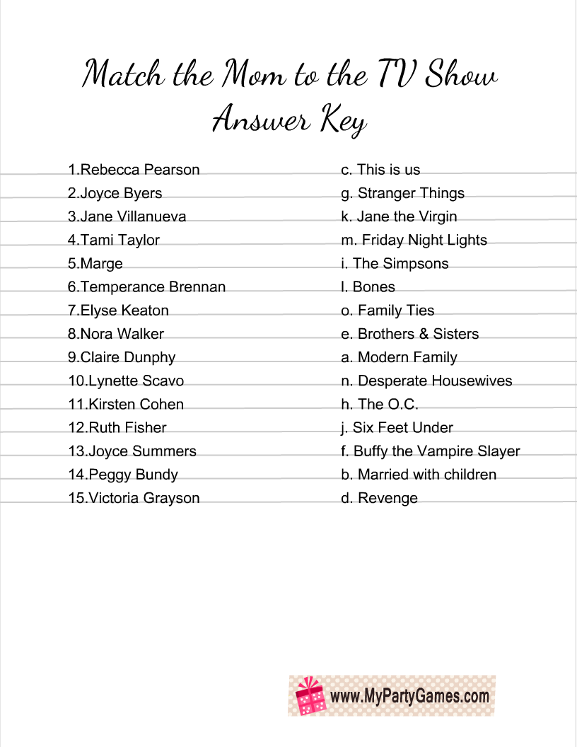 Free Printable Match The TV Mom Game For Mother s Day