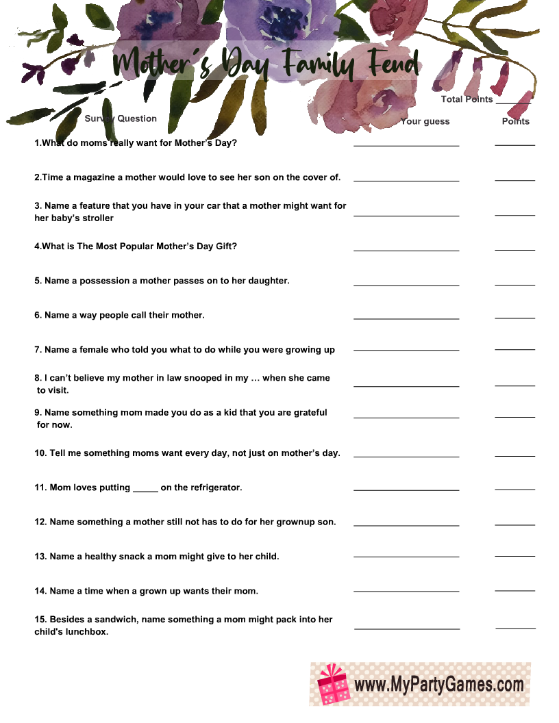 Printable Questions Between Mom and Kids
