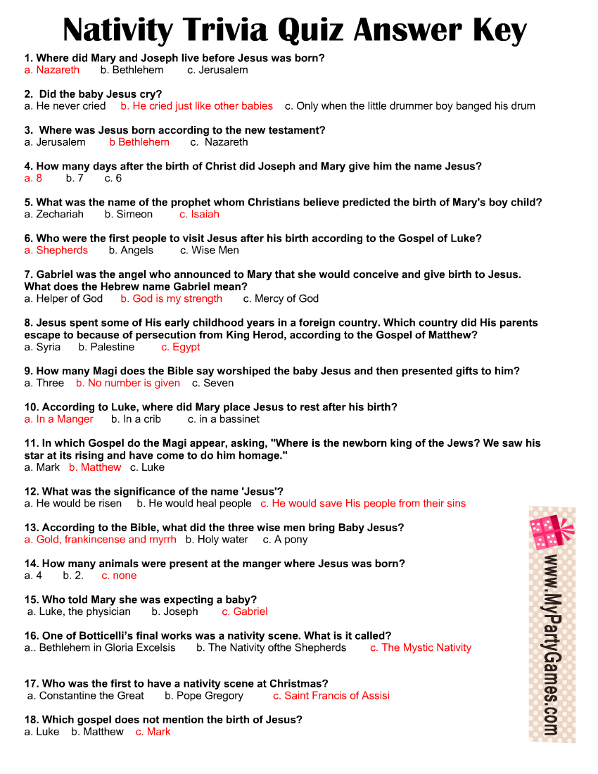 Free Printable Nativity Trivia Quiz With Answer Key