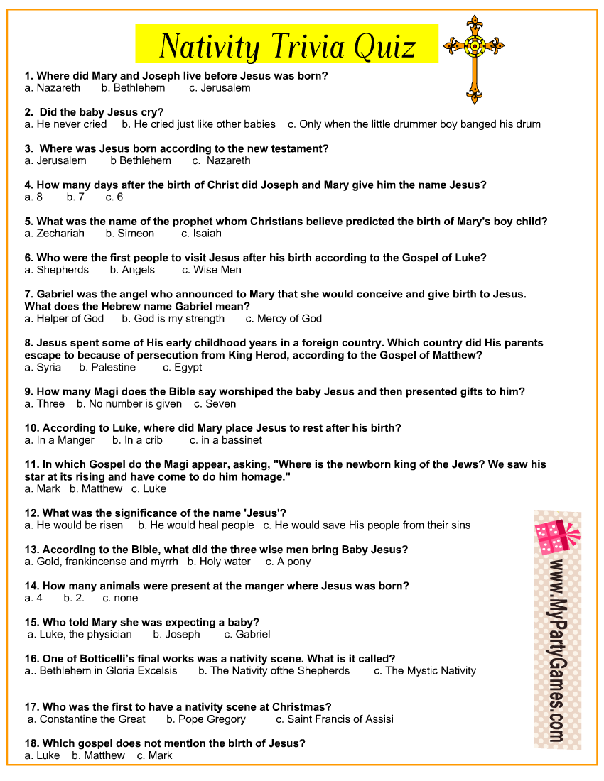 Free Printable Nativity Trivia Quiz With Answer Key