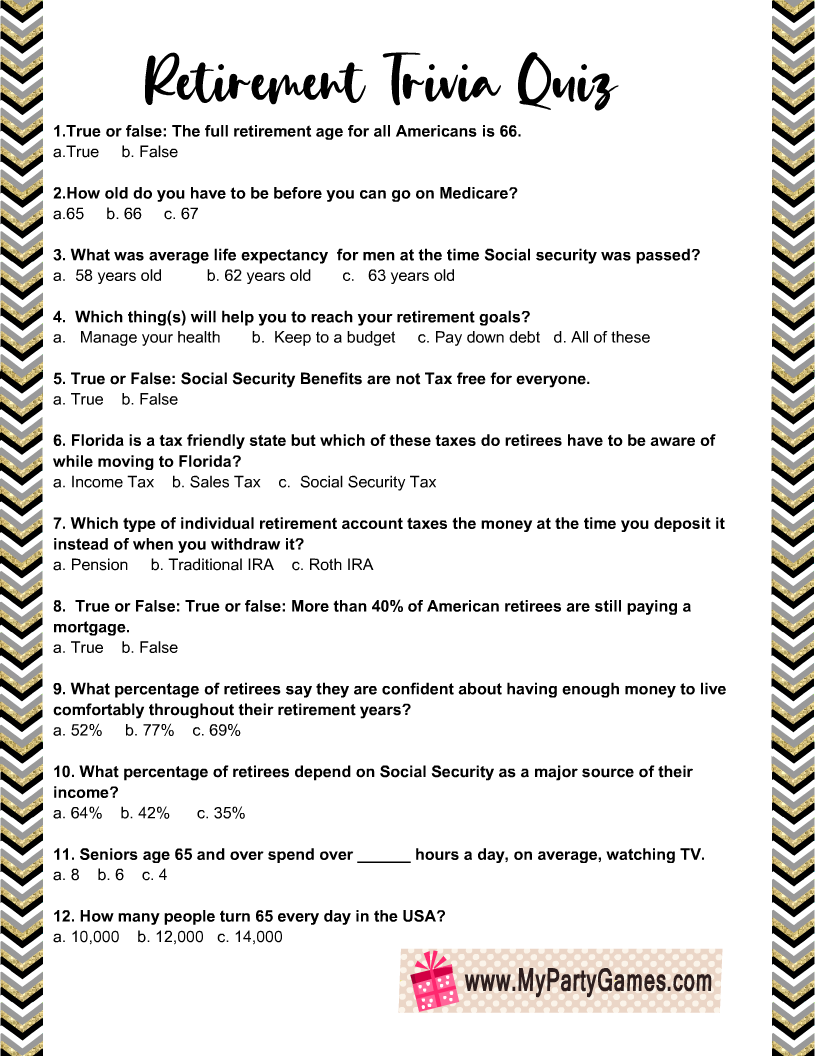 free printable retirement trivia quiz with answer key
