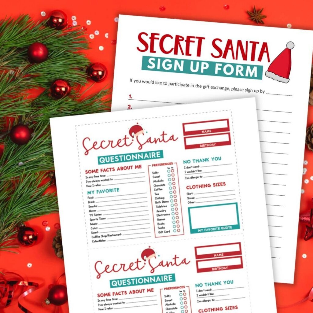 Free Printable Secret Santa Questionnaire Envelopes 
