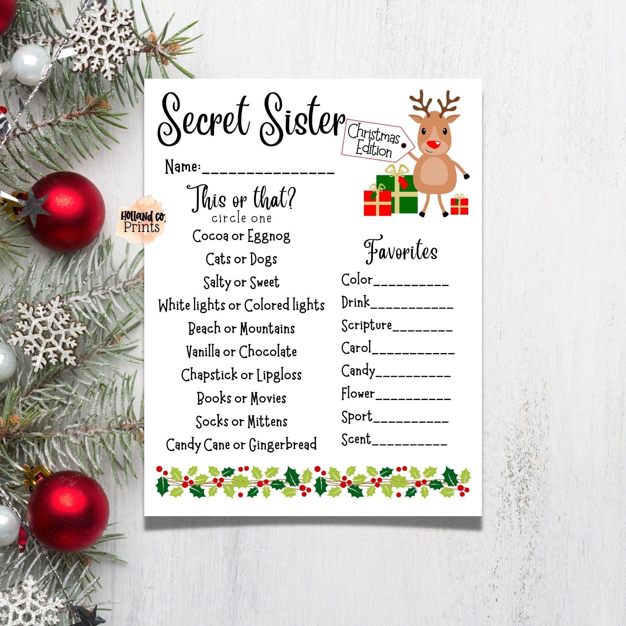 Free Printable Secret Sister Questionnaire Printable Party Favors