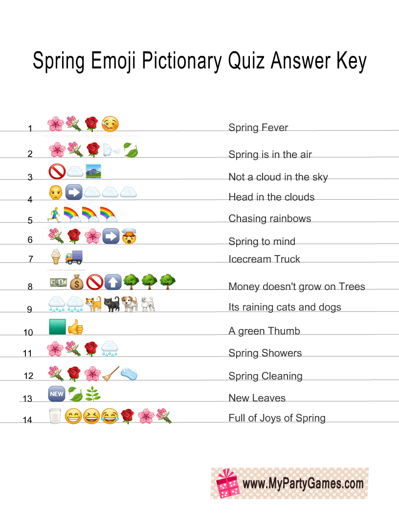 Free Printable Spring Emoji Pictionary Quiz With Answer Key