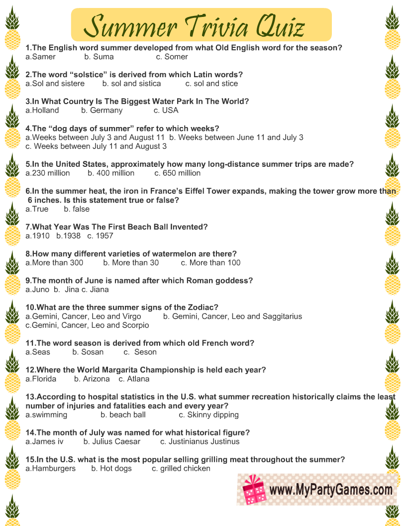 Free Printable Fun Trivia Questions