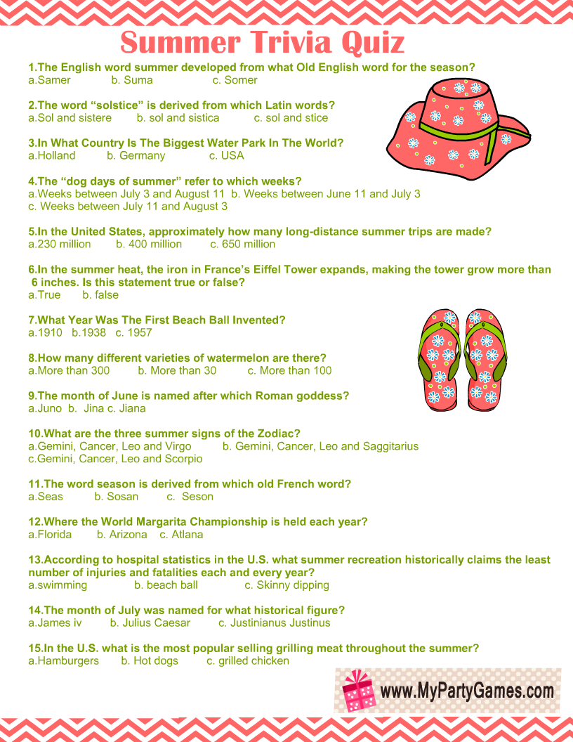 free printable summer trivia quiz