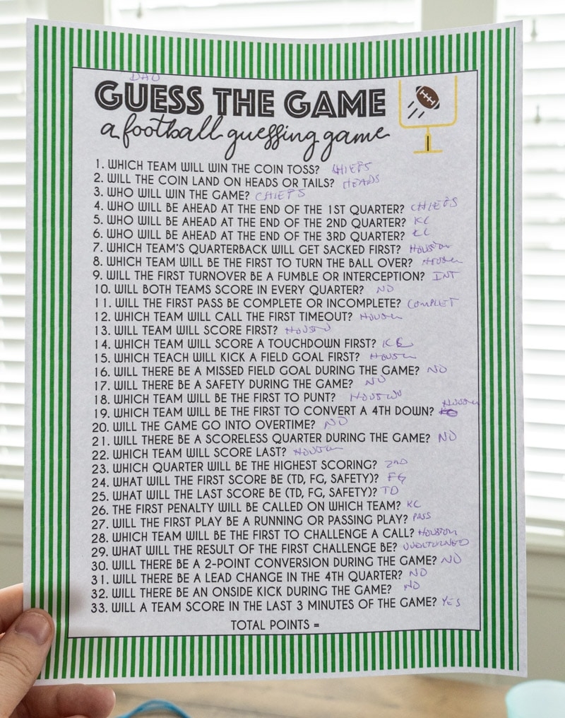 Free Printable Super Bowl Guessing Game Play Party Plan