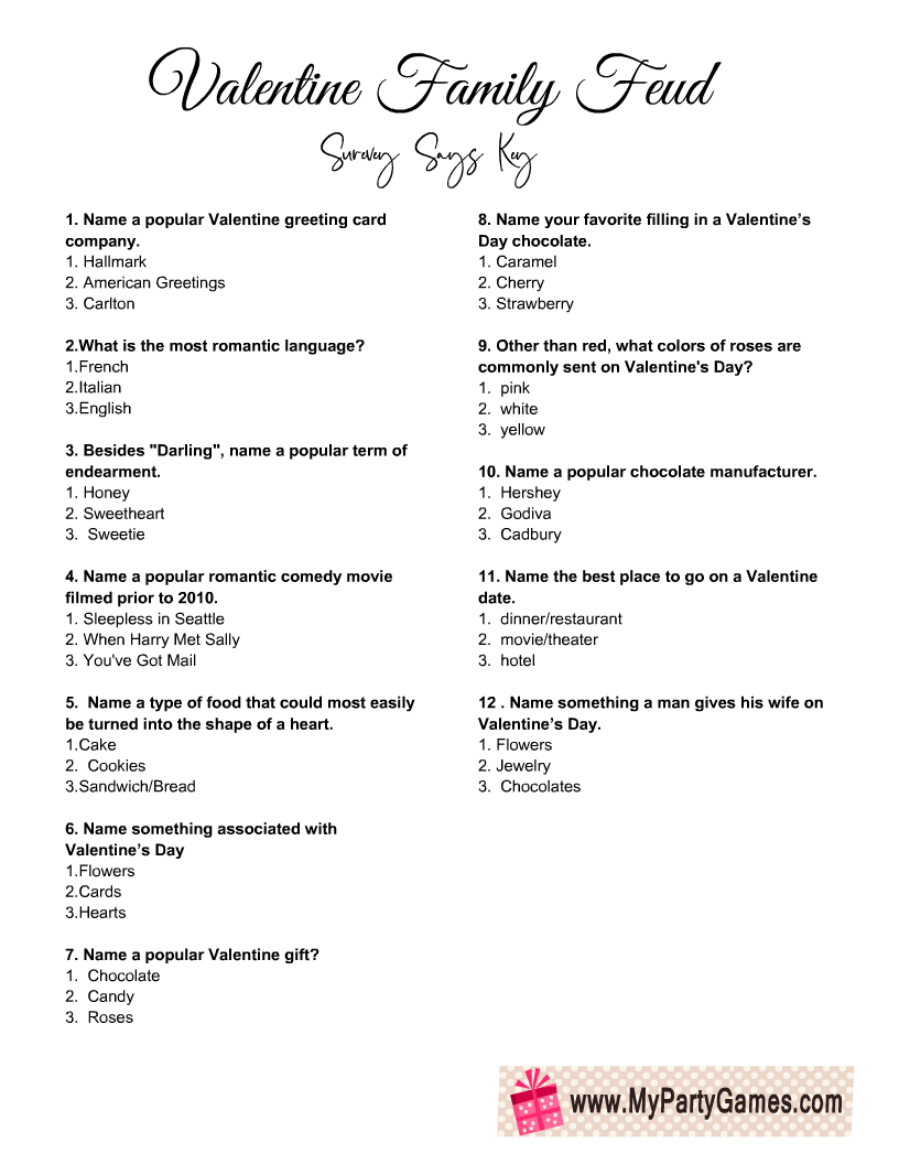 Free Printable Valentine s Day Feud Game